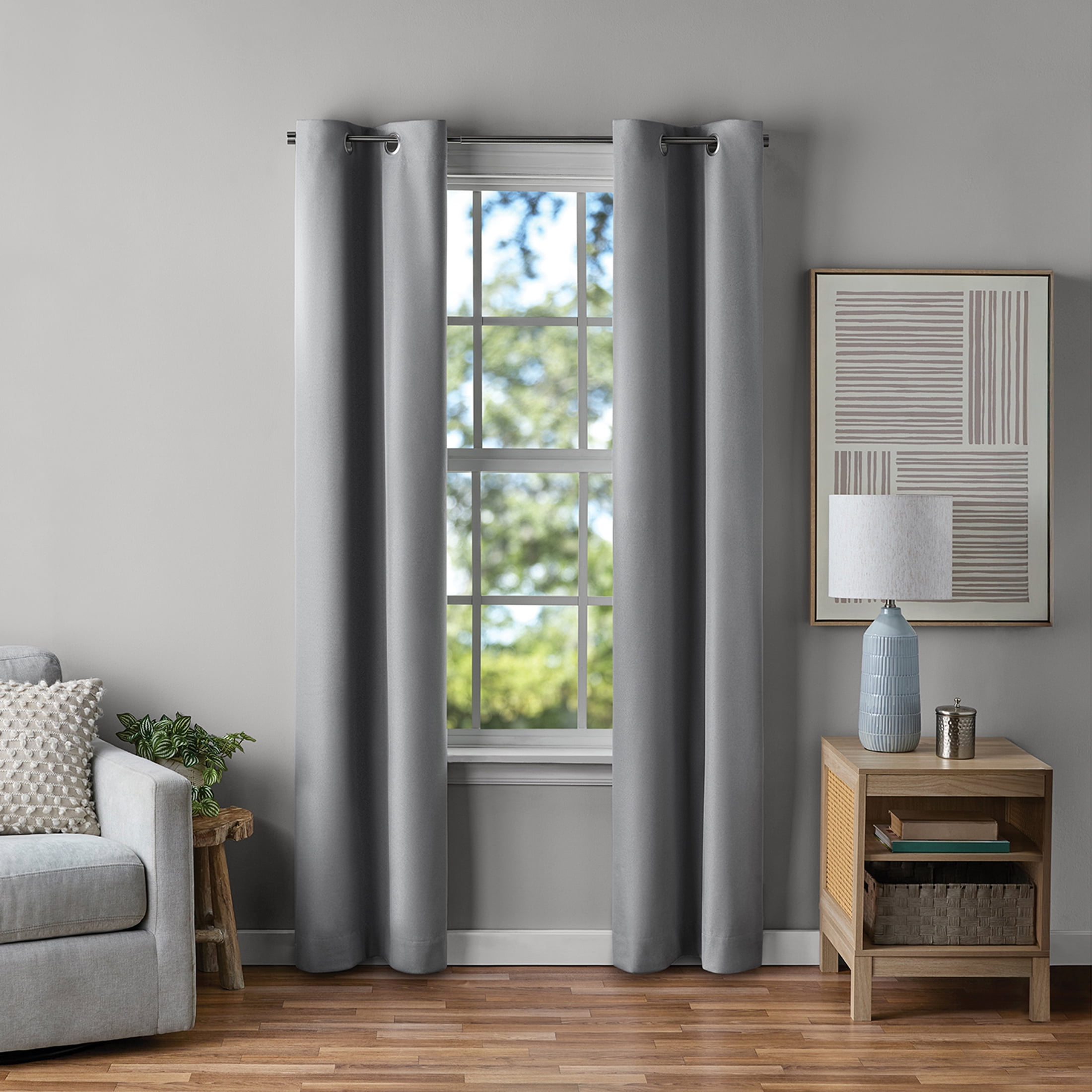 Mainstays Gray Solid Blackout Grommet Curtain Panel Pair, Set of 2, 30" W x 84" L