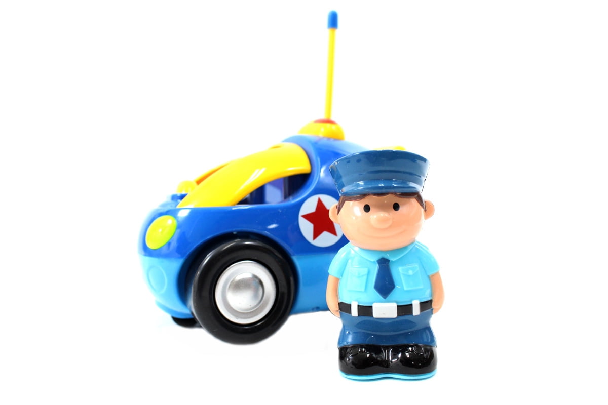 Gobbles of Giggles 4" Cartoon RC Police Car Remote Control Toy for Toddlers - Blue