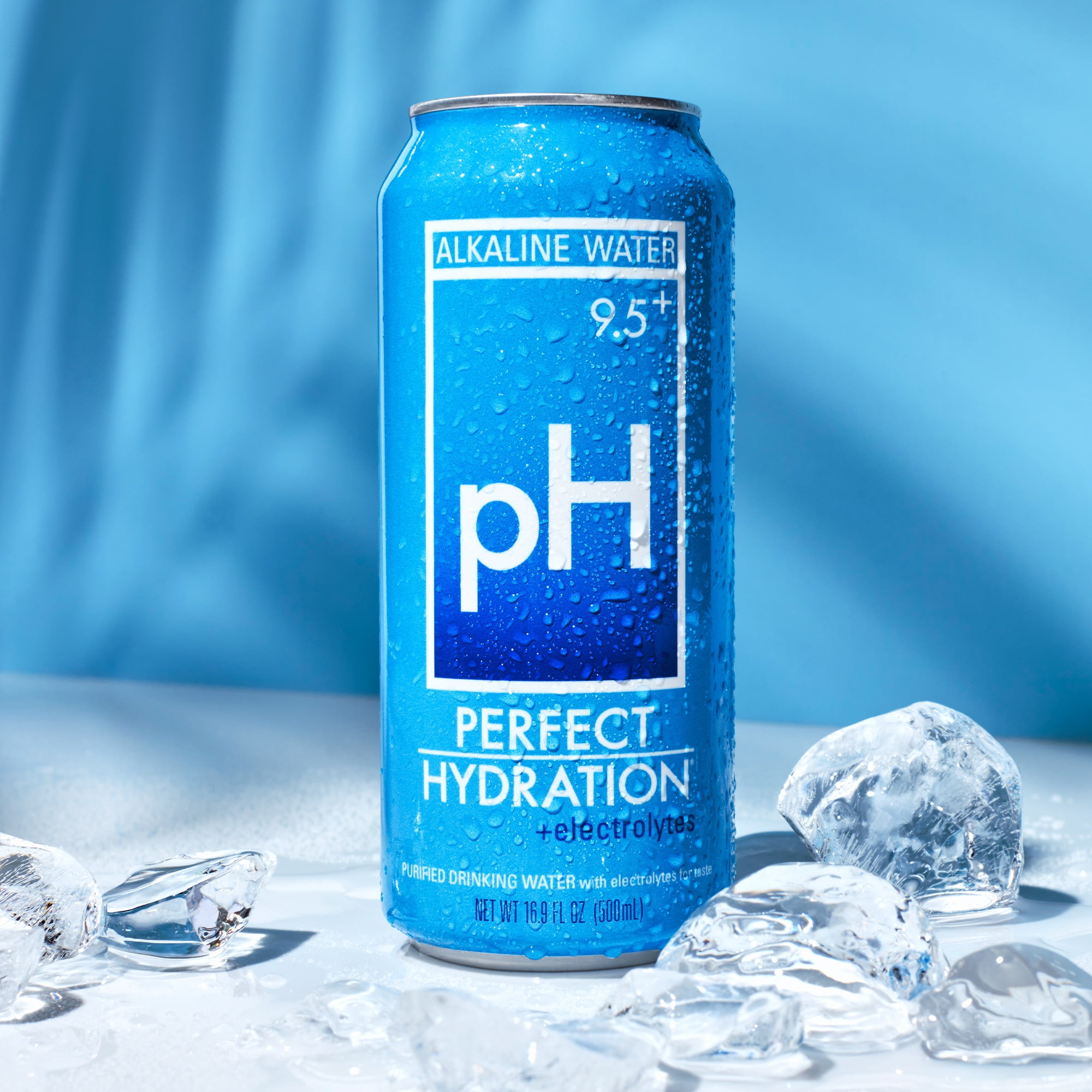 Perfect Hydration 9.5 pH Alkaline Water, Electrolytes for Taste, Recyclable Aluminum Cans, 16.9 Ounce Tallboy Cans, Pack of 12
