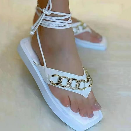 

OAVQHLG3B Women s Sandals on Clearance Summer New Square Toe Thong Sandals Women s Flat Strap Sandals