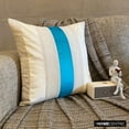 thumbnail image 6 of The HomeCentric Decorative Blue Pack of 2, 26x26 inch (65x65 cm) Euro Shams, Velvet & Linen Patchwork Euro Shams For Sofa, Striped Pattern Modern Style Easter - Velvet Band Turquoise, 6 of 10