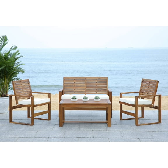 SAFAVIEH Ozark Outdoor Patio 4 Piece Conversation Set, Natural