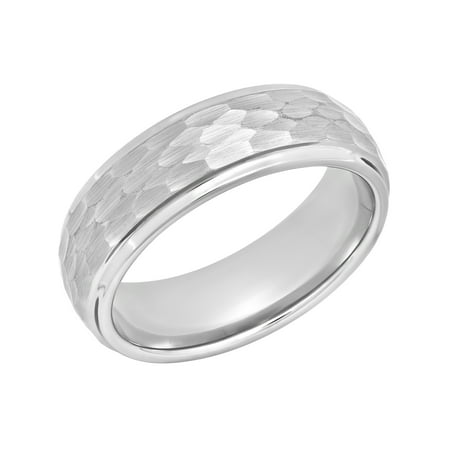 hammered tungsten 8mm finish band ring mens