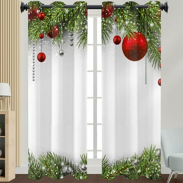 ABPHQTO Christmas Holiday Balls Snow Christmas Window Curtain Kitchen ...