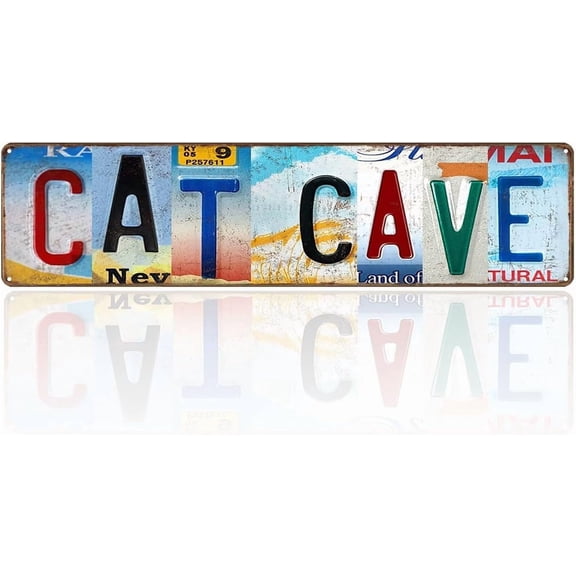 Vintage Cat Cave Metal Tin Signs Street Sign for Decoration Garage Bar Home Wall Decor 16 x 4 Inches