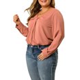 thumbnail image 6 of MODA NOVA Junior's Plus V Neck Long Sleeve Twist Knot Top Peach 2X, 6 of 8