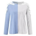 thumbnail image 5 of tklpehg Fall Long Sleeve Shirts for Women Lightweight Crew Neck Lace Hollow Out Sleeve Tunic Tops Color Block Casual Ladies Tops(V01_ Light Blue,XL), 5 of 5