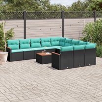 vidaXL 12 Piece Garden Sofa Set with Cushions Black Poly Rattan