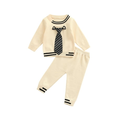 

Canrulo Newborn Baby Boy Clothes Bowtie Pullover Knitted Sweater Tops Long Pants 2PCS Set Apricot 6-9 Months