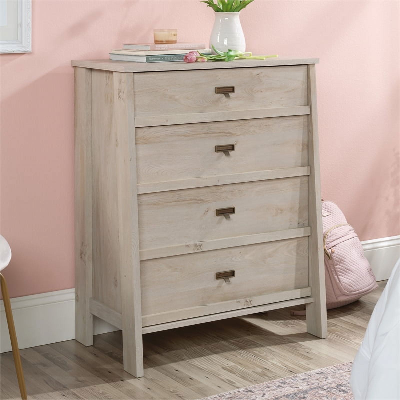 BOWERY HILL Engineered Wood 4 Drawer Chest In Chalked Chestnut Finish