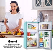3.5 Cu.ft Compact Refrigerator WANAI Dual Doors Handles Mini Fridge with Top Freezer Blue New