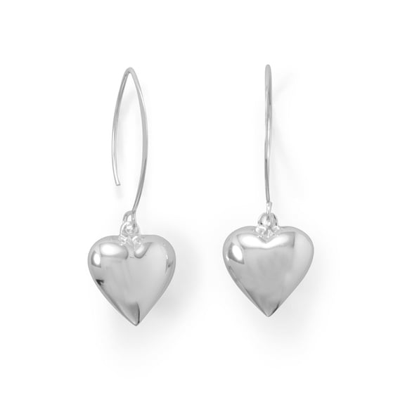 .925 Sterling Silver Puffy Polished Heart Wire Women's Earrings