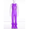 thumbnail image 3 of YEAHDOR Girls Bronzing Cloth Sequins Full Body Tank Unitard Zipper Back One Piece Ballet Gymnastics Leotard A Purple 12, 3 of 7