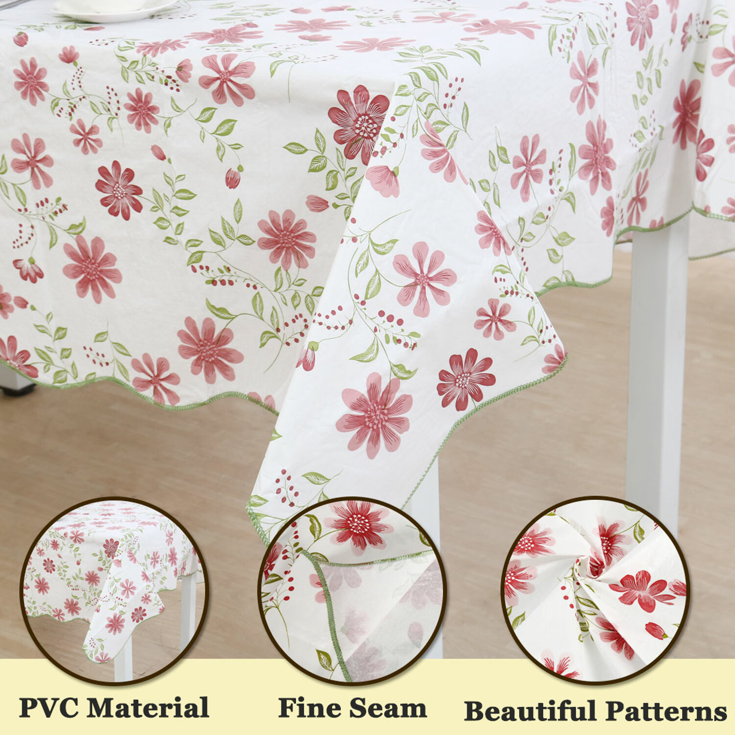 Unique Bargains Vinyl Rectangle Table Cover Nine-petals Floral Tablecloth  41" x 60"