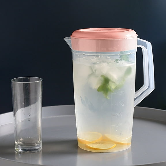 2L Pitcher With Lid Large Capacity Cylindrical Carafes Mix Drinks Water Jug For Refrigerator Juice Jug Beverage Jar Ice Tea Kettle(Pink)