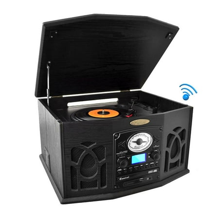 Pyle PTCDS7UBTB - Vintage Classic-Style Bluetooth Turntable Record Player with Vinyl-to-MP3 Recording Ability, CD Player, AM/FM Radio