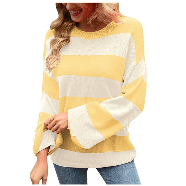 Suéteres para mujer Suéteres de otoño Cuello redondo Abrigo de moda Empalme superior Abrigo de empalme de manga larga suelto Odeerbi ODB-5