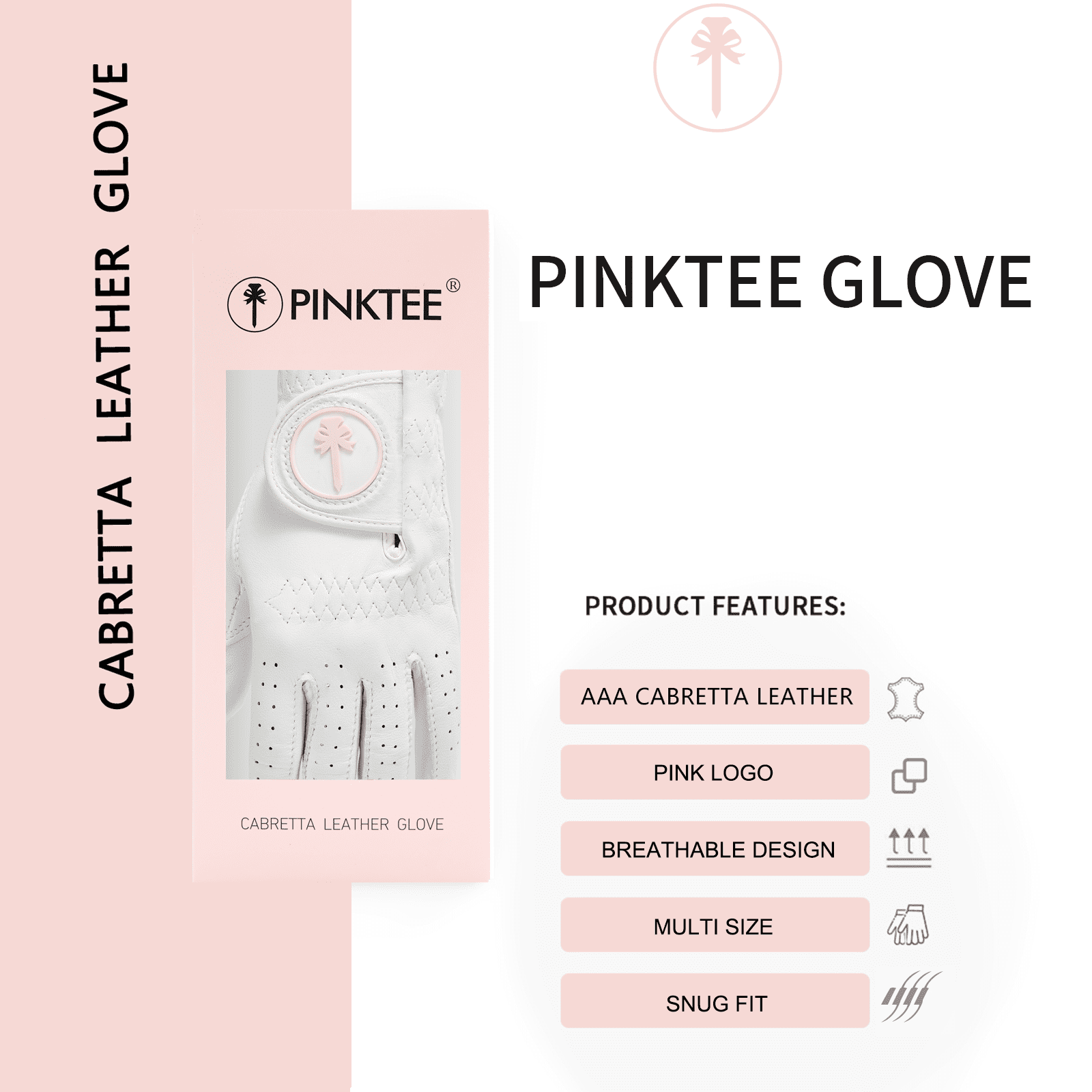 PINKTEE Women’s Golf Gloves Ladies Cabretta Leather Left Hand Right Hand Glove All Weather Extra Grip Size Fit Small Medium Large