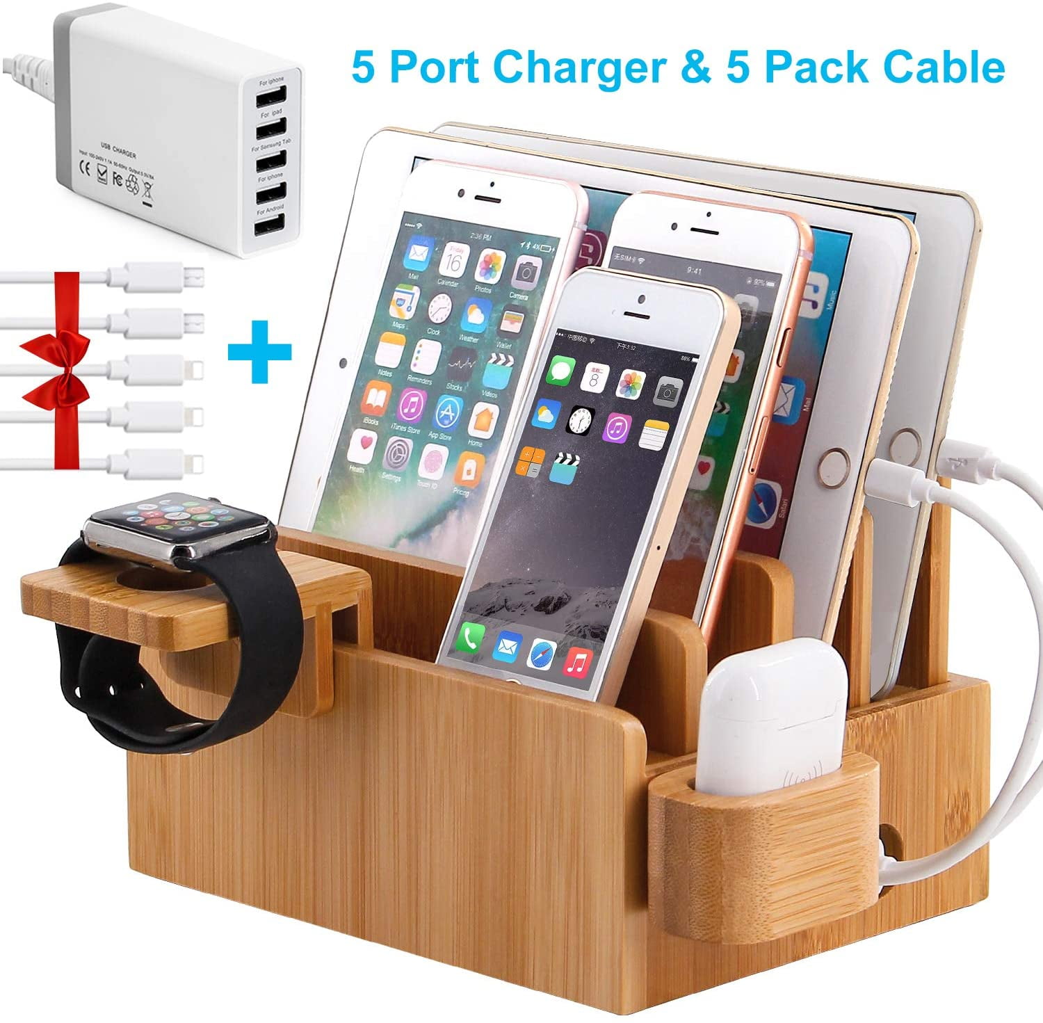 Pezin & Hulin Bamboo Charging Stations for Multiple Devices, Desk