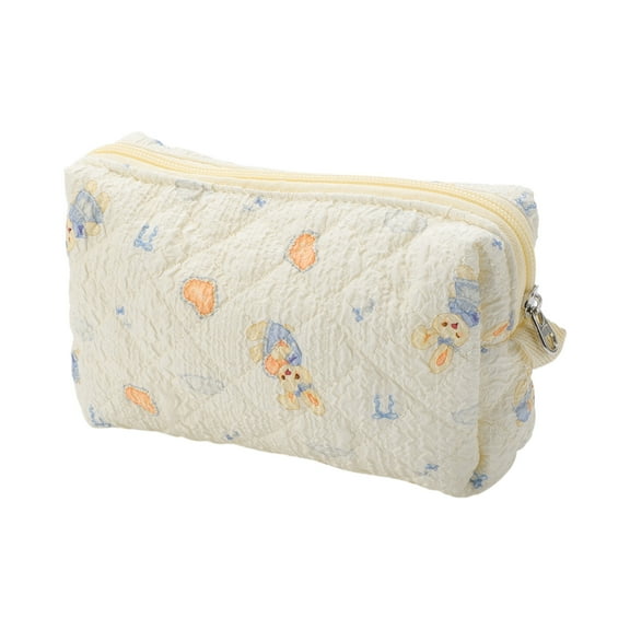 Unique Bargains 1 Pc Blue Skirt Rabbit Makeup Bag for Travel Beige Cotton