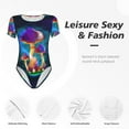 thumbnail image 4 of KLL Women 's Crew Neck Bodysuit Jumpsuits Magic Mushrooms ,Fireflies Print Short onesies Stretch T Shirts, 4 of 7