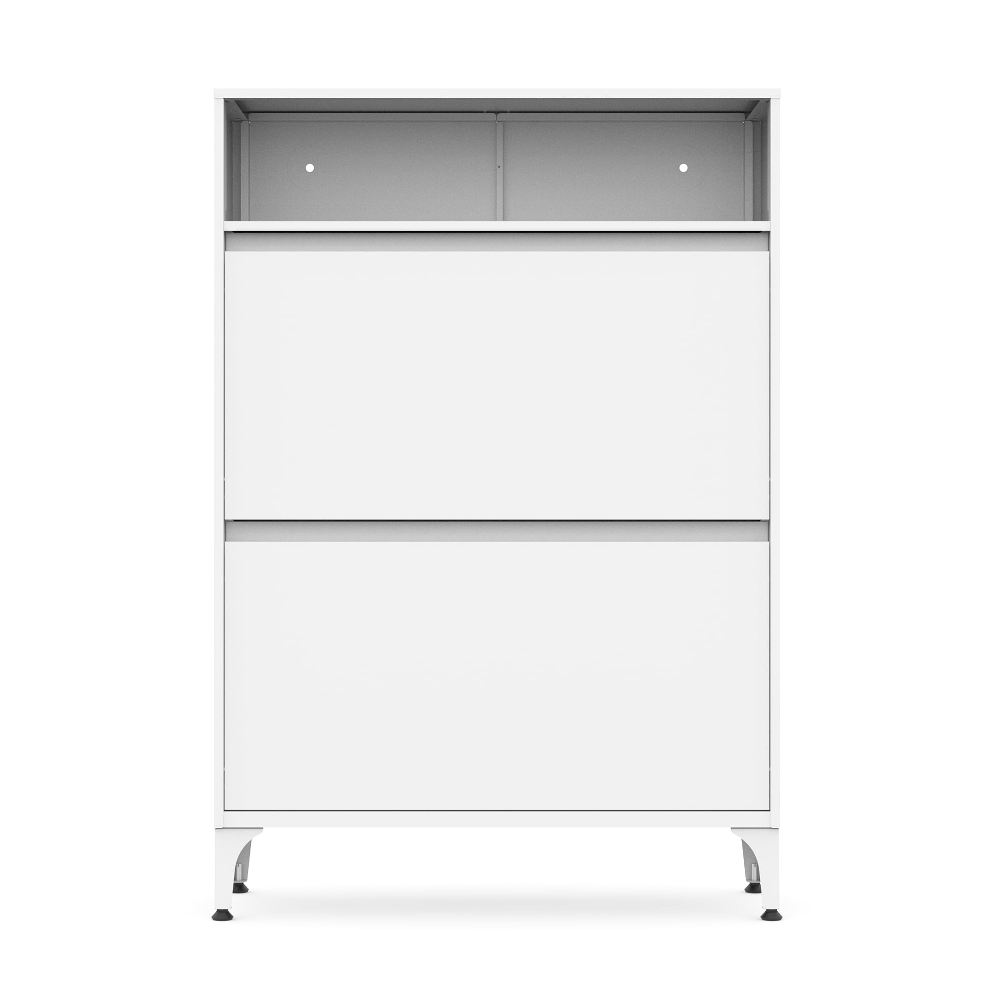 Kadyn 40"H Shoe Cabinet with 2 Flip Drawers, Steel Freestanding Shoe Rack Shoe Cupboard Organizer for Entryway, White Kadyn 40"H Shoe Cabinet with 2 Flip Drawers, Steel Freestanding Shoe Rack Shoe Cupboard Organizer for Entryway, White