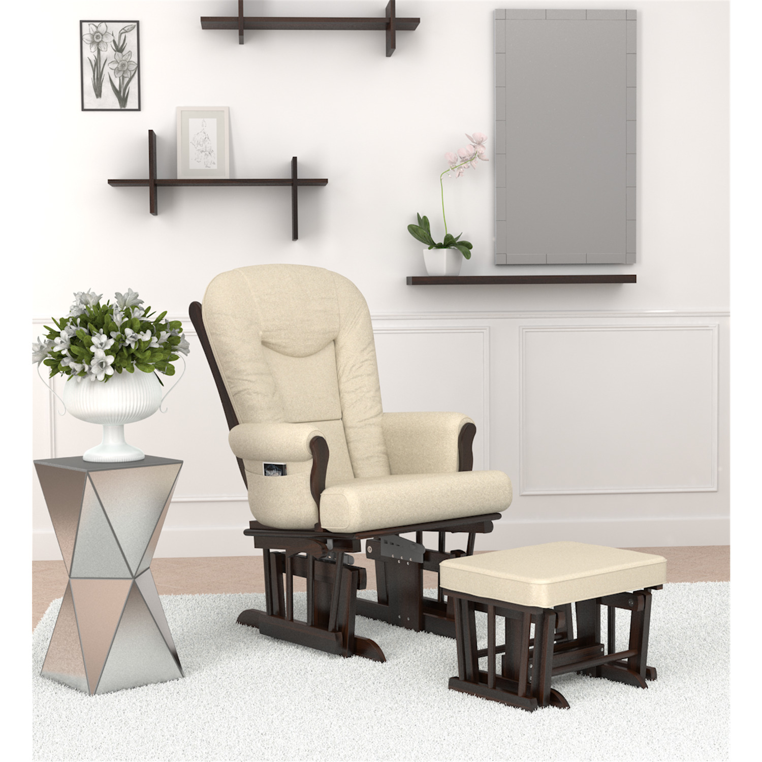 Naomi Home Storage & Wooden Legs Glider Rocking Chair, Cream - image 4 of 6