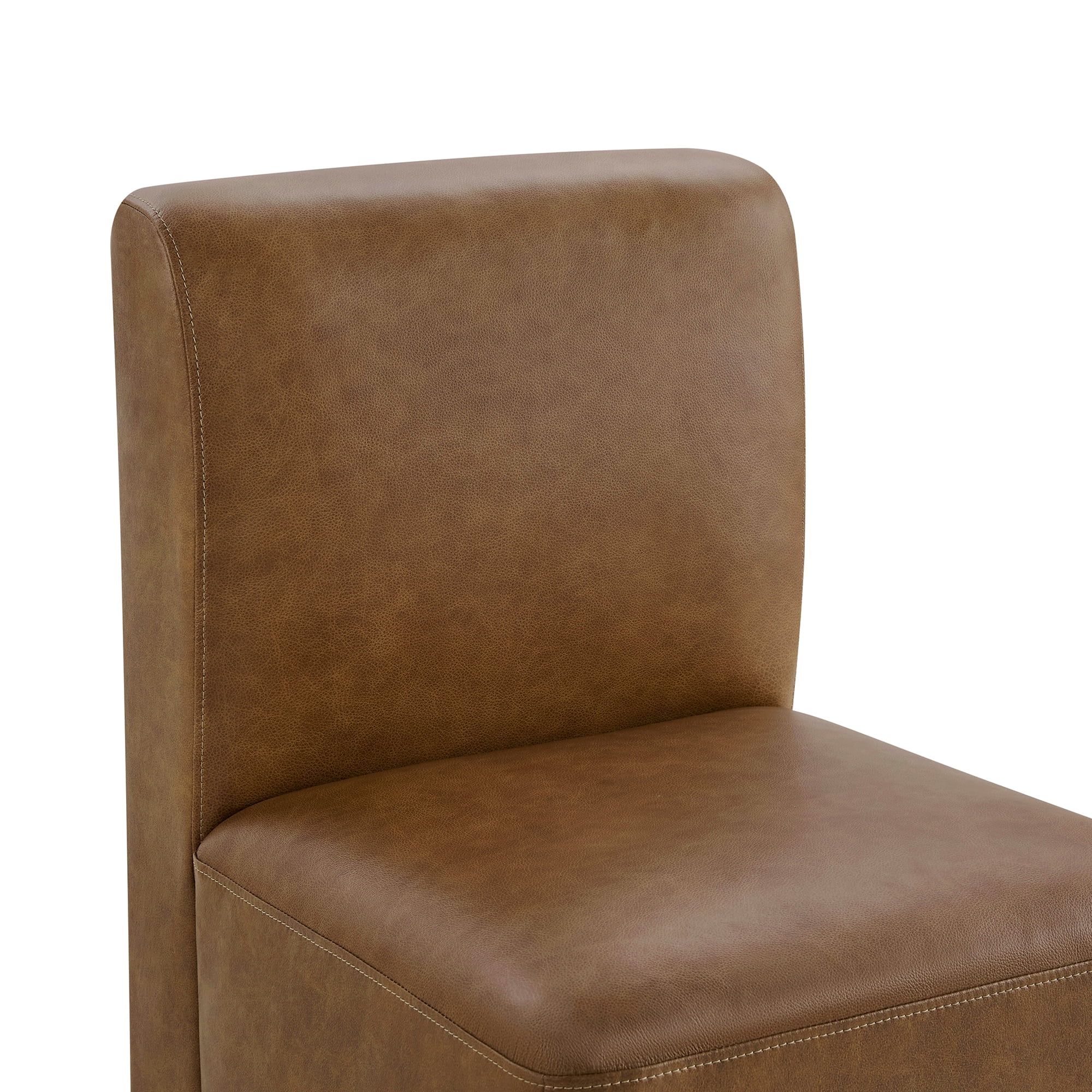 Spruce & Spring Upholstered Dining Chairs with Hidden Casters Set of 2, Brown-Genuine Leather