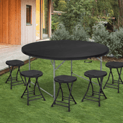 MoNiBloom 5Ft Foldable Plastic Table, Heavy Duty Round Indoor Outdoor Desk for Kitchen Party Wedding, Black