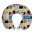 thumbnail image 1 of Doodle Travel Pillow Neck Rest, Cartoon Animated Pattern of Colorful Scandinavian Old Town Houses on Plain Backdrop, Memory Foam Traveling Accessory Airplane and Car, 12", Multicolor, by Ambesonne, 1 of 2