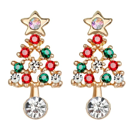 Christmas Tree Jewellery Farfi Colorful Rhinestone Inlaid Christmas Tree Women Stud Earrings Jewelry Xmas Gift ()
