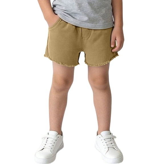 Khunlpohl Kid's Cotton Short Pants Elastic Waistedd Solid Color Shorts Summer Comfortable Casual Sports Running Pant