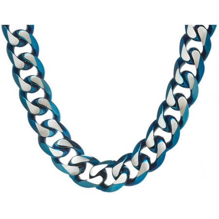American Steel Men's Stainless Steel Jewelry/Blue IP Ion Plated 24 Two-Tone Curb Chain Necklace, 14.50mm
