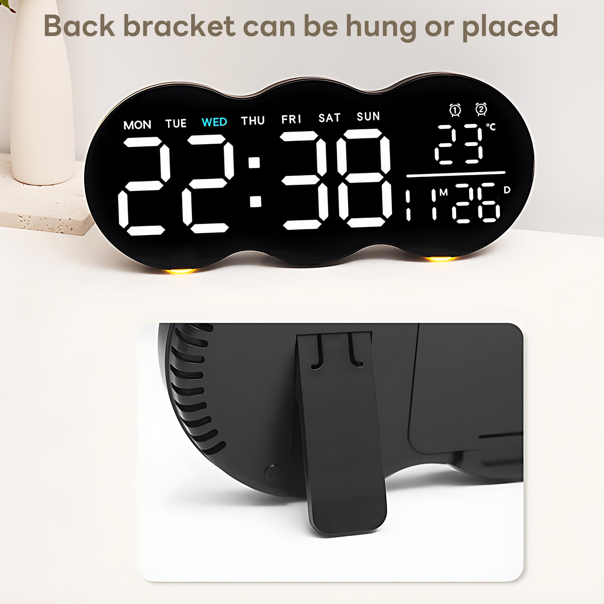 INSMART 11" Digital Wall Clock Large Display for Home,Cloud Shape Digital Alarm Clock with Remote Control,Dual Alarm Clock,Temperature,Date,12/24H,DST for Bedroom, Kitchen,Office,Black