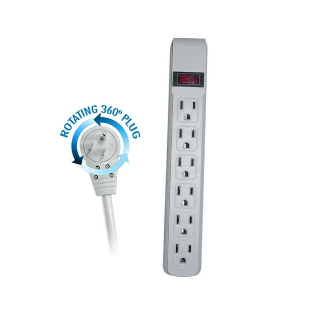 eDragon Surge Protector, Flat Rotating Plug, 6 Outlet, Gray Horizontal