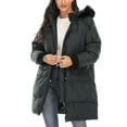 thumbnail image 2 of SHCKE Women's Winter Jackets Thick Hooded Parkas Puffer Jackets Winter Coats Mid Length Warm Jacket Windproof Coats with Pockets Grey L, 2 of 6