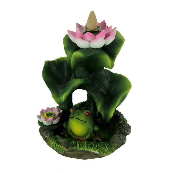 Lily Pad Frog Backflow Cone Burner [Green - 6"T x 5"W]