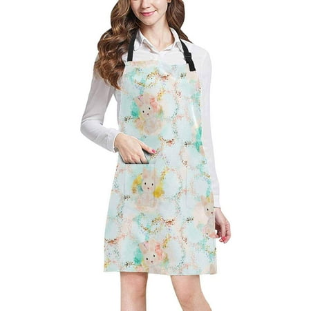 Bunny Womens Light ASHLEIGH Little Rabbit Bunny Flowers Kids Baby Decorative Light Blue Home Kitchen Apron for Women Men with Pockets, Unisex Adjustable Bib Apron for Cooking Baking Gardening ()