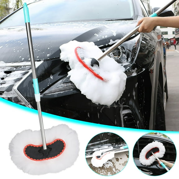 Fmxomd 47.5" Car Wash Brush Mop Cleaning Tool with Long Handle for Washing Detailing Cars Truck, SUV, RV, Trailer, Microfiber Sponge Duster Not Hurt Paint Scratch Free