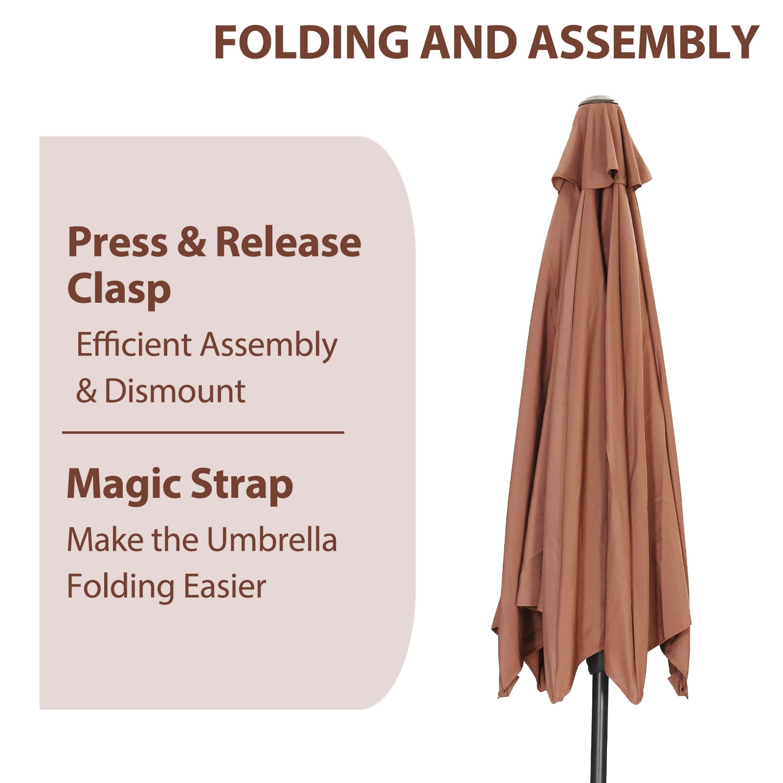 Autlaycil 9ft Outdoor Patio Umbrella, Durable Ribs with Tilt and Crank for Table, Garden, Poolside - Brown