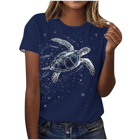 Tops de Ajuste Suelto para las Mujeres Sudadera Casual Impresa Manga Corta Cuello Redondo Superior, Poliéster