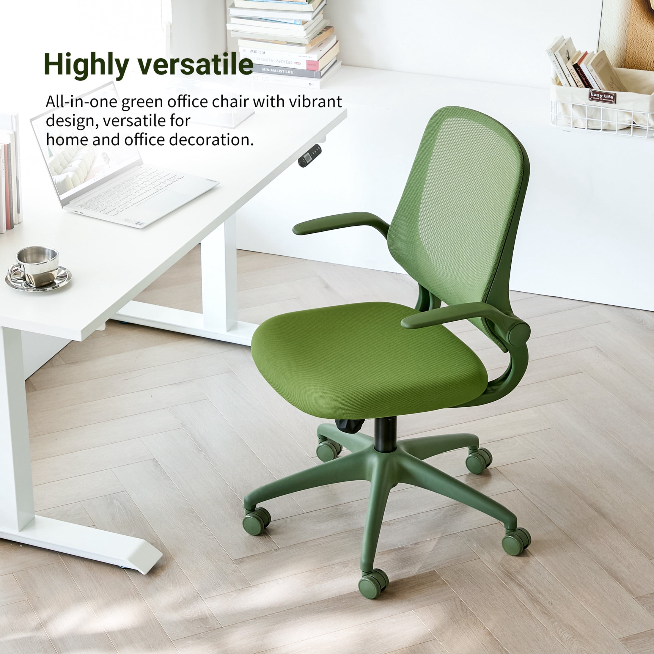 Noble House Ergonomic Mesh Swivel Office Chair, Lifting Multifunction Task Chair with Flip Arms and Mid-Backrest, Green