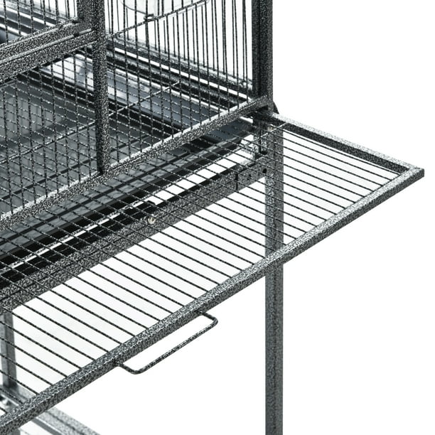 PAWHUT PawHut Cage à Oiseaux Portable avec 4 Mangeoires et 4 Perchoirs  Pratique 81 x 48 x 163 cm Noir et Gris pas cher 