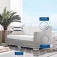 thumbnail image 5 of Lounge Loveseat Sofa, Sunbrella, Rattan, Wicker, Light Grey Gray White, Modern Contemporary Urban Design, Outdoor Patio Balcony Cafe Bistro Garden Furniture Hotel Hospitality, 5 of 9