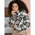 thumbnail image 4 of Women's Long Sleeve Plaid Cropped Shacket Button Down Fall Jacket, 4 of 6
