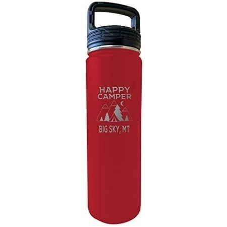 Big Sky Montana Happy Camper 32 Oz Engraved Red Insulated Double Wall Stainless Steel Water Bottle Tumbler