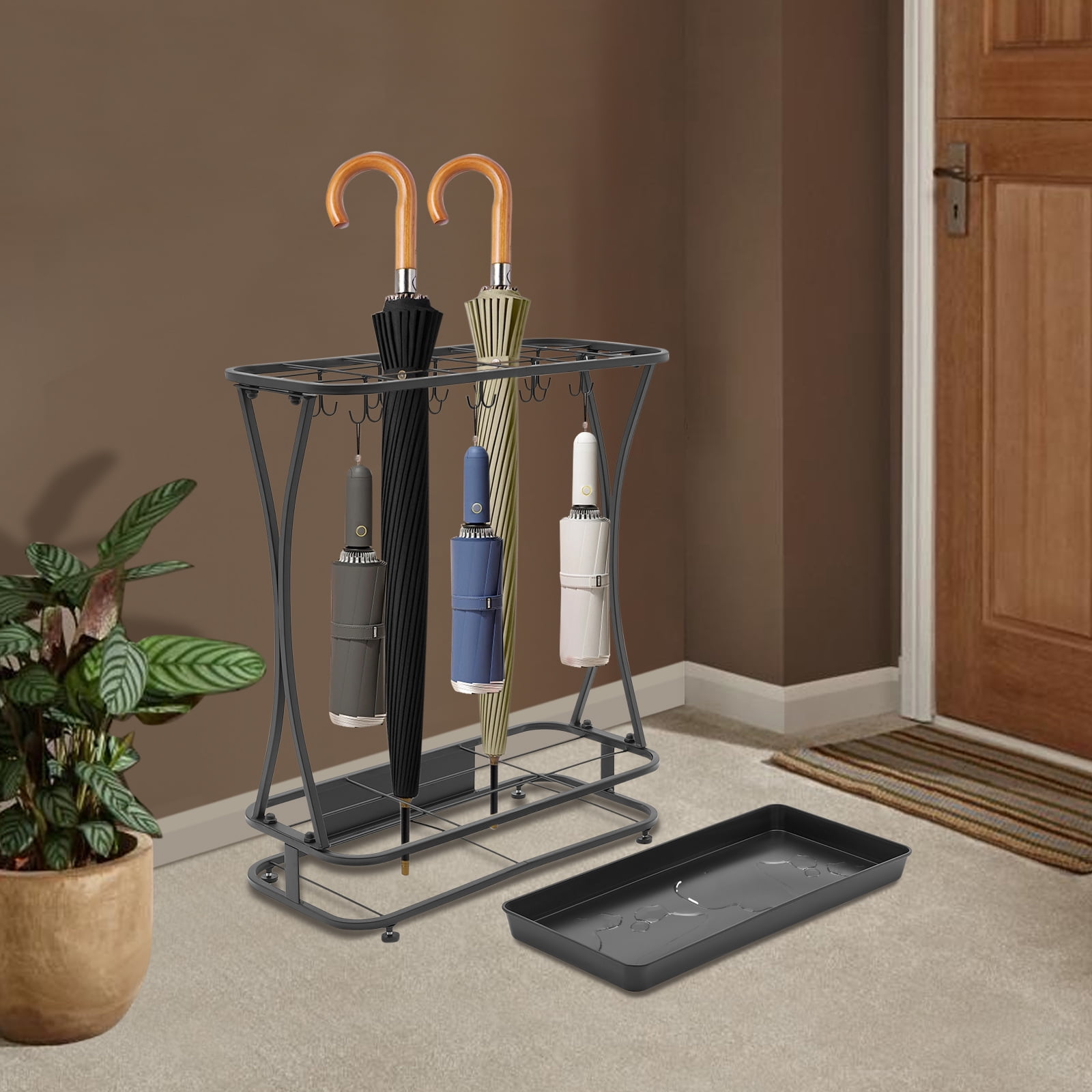 38-Slot Umbrella Stand with Drip Tray – Large-Capacity Iron Umbrella Holder Rack for Entryway, Office & Lobby, Holds Long & Folding Umbrellas – Black