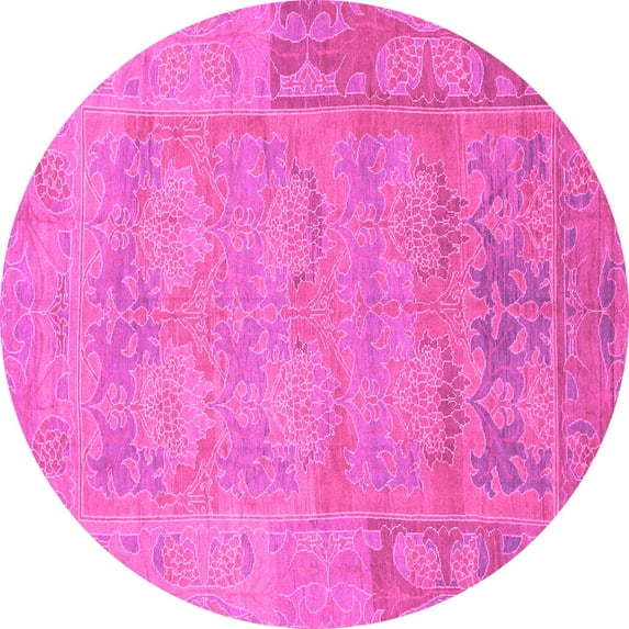 Ahgly Company Indoor Round Abstract Pink Modern Area Rugs, 4' Round