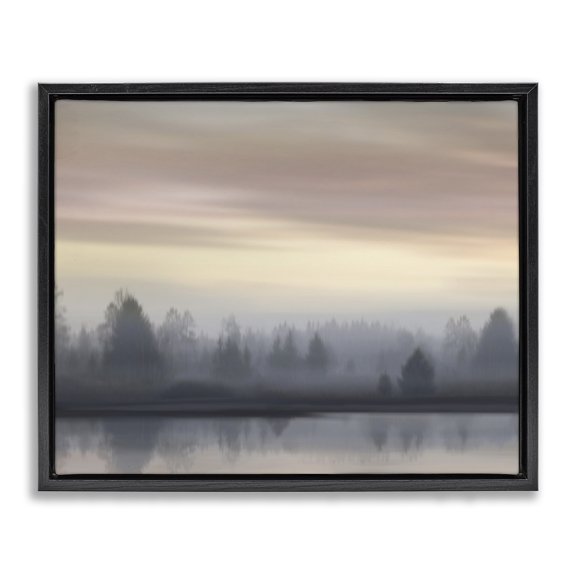 Stupell Industries Coastal Foggy Pond Reflection Black Floating Frame Canvas Art, 21 x 17, by Madeline Clark
