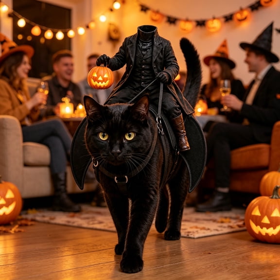 Headless Horseman Cat Costume, 3D Riding Illusion Halloween Pet Outfit, Funny Dress‑Up for Cats Small Dogs Holiday Party